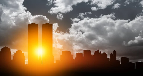 New York Skyline Silhouette Twin Towers Sunset 2001 American Patriot — Stock Photo, Image