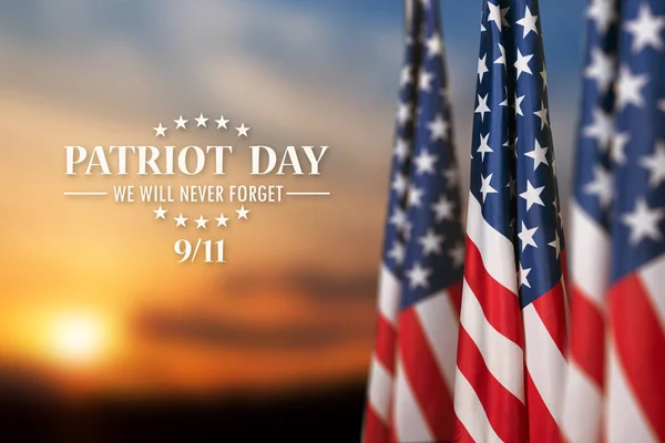 Usa Vlag Zonsondergang Hemel Achtergrond Nationale Gebedsdag Herdenkingsdag Voor Slachtoffers — Stockfoto