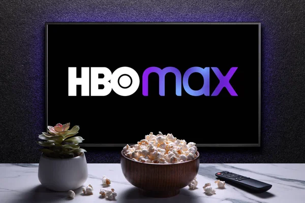 Logotipo Max Hbo Max Televisión Con Palomitas Maíz Control Remoto — Foto de Stock