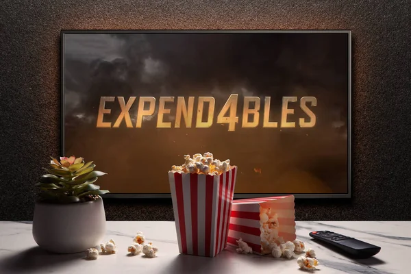 Uitgaven Trailer Film Scherm Met Afstandsbediening Popcorn Dozen Home Plant — Stockfoto