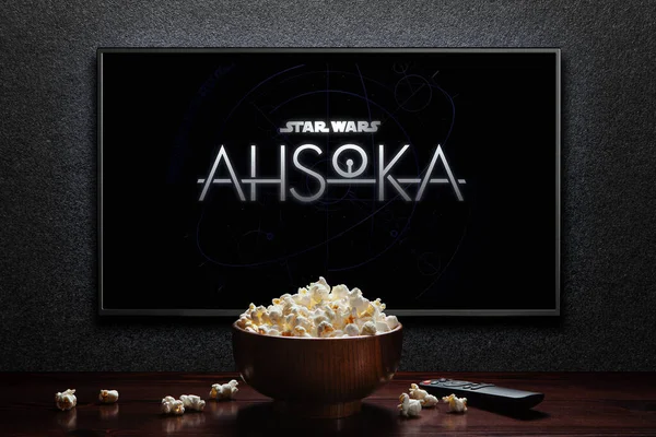 Ahsoka Trailer Filme Tela Com Controle Remoto Pipoca Tigela Astana — Fotografia de Stock