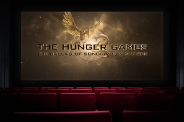 Açlık Oyunları Sinema 'da Songbirds ve Snake' in Ballad 'ı. Sinemada film izliyordum. Astana, Kazakistan - 8 Eylül 2023.