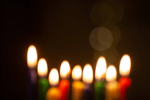 Chanukka Menora Oder Chanukkia Mit Farbigen Kerzen Ist Nicht Fokus — Stockfoto