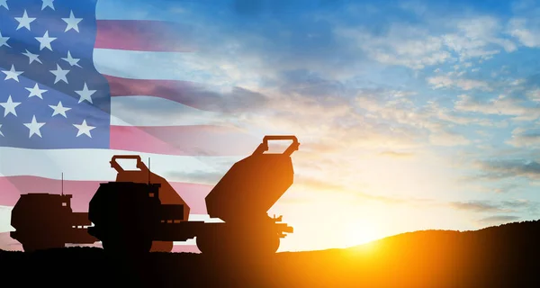 Artillerie Raket Systeem Zijn Gericht Hemel Bij Zonsondergang Met Amerikaanse — Stockfoto