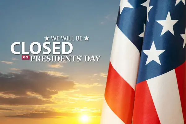 Desain Latar Belakang Hari Presiden Bendera Amerika Latar Langit Oranye — Stok Foto