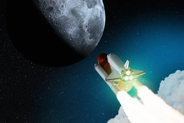 Космический Корабль Взлетает Космический Шаттл Дымом Взрывом Взлетает Космос Фоне Стоковая Картинка
