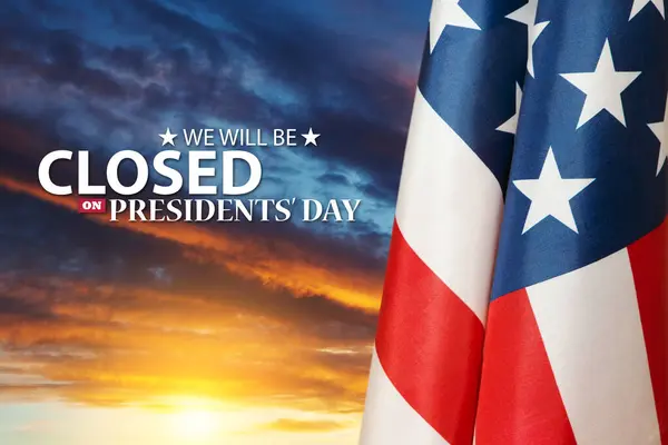 Presidents Day Background Design American Flag Background Orange Sky Sunset — Zdjęcie stockowe