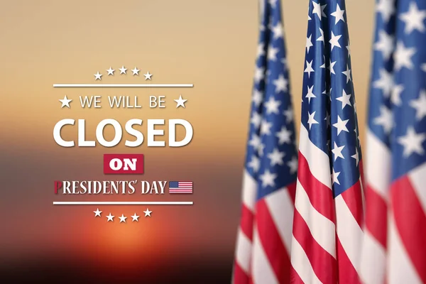 Presidents Day Background Design American Flags Background Orange Sky Sunset — Stok fotoğraf