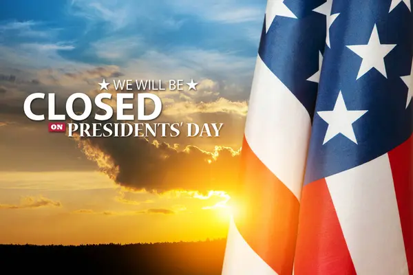 Presidents Day Background Design American Flag Background Orange Sky Sunset Immagini Stock Royalty Free