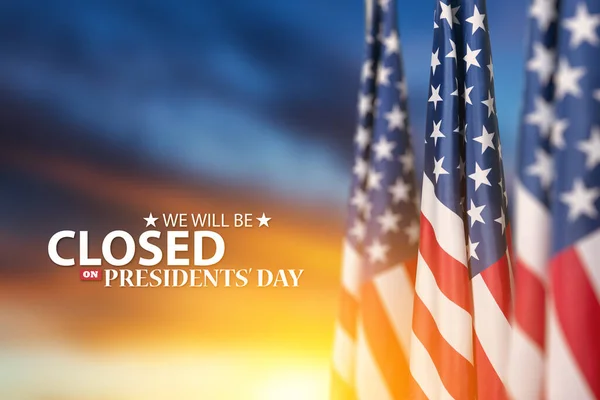 Presidents Day Background Design American Flags Background Orange Sky Sunset — Zdjęcie stockowe