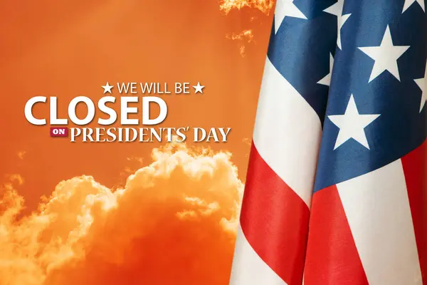 Президентский День Фон Дизайн Американский Флаг Фоне Оранжевого Неба Закате Стоковое Фото