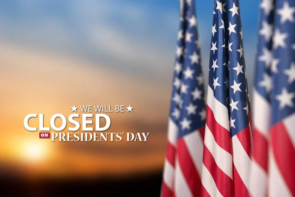 Presidents Day Background Design American Flags Background Orange Sky Sunset — Zdjęcie stockowe