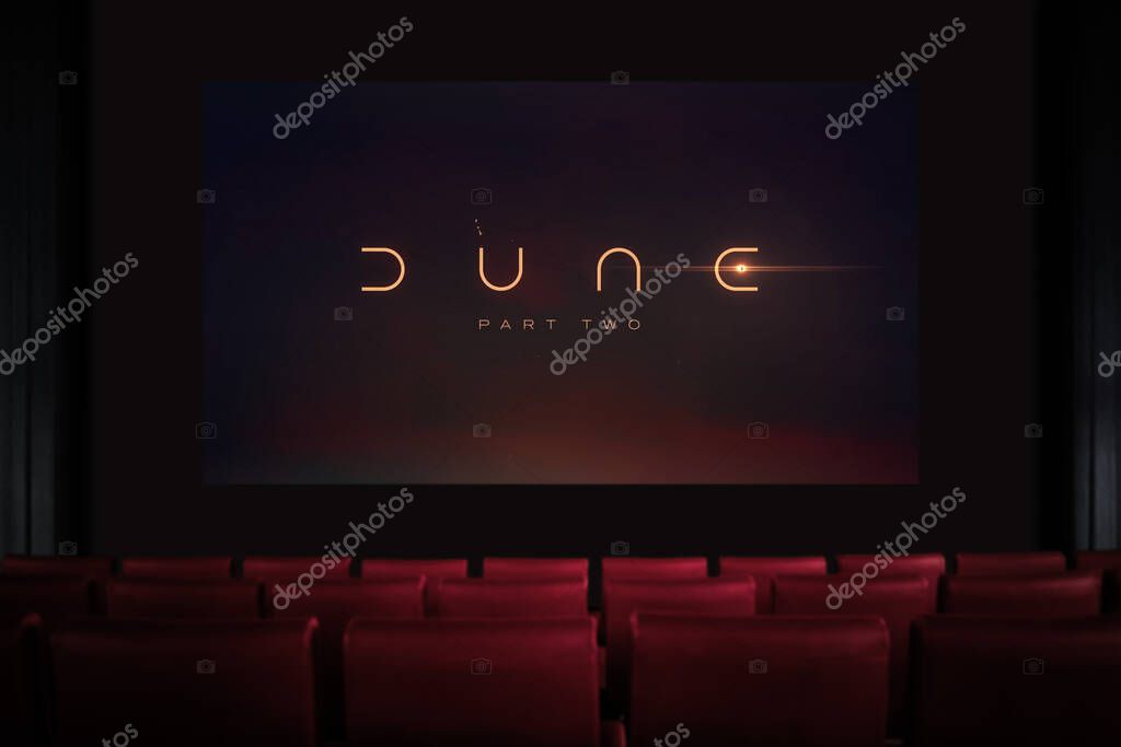 Dune Part Two movie in the cinema. Watching a movie in the cinema. Astana, Kazakhstan - May 15, 2023.