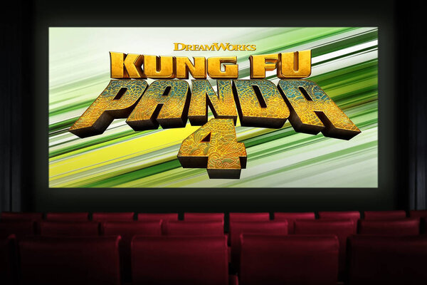 Kung Fu Panda 4 movie in the cinema. Watching a movie in the cinema. Astana, Kazakhstan - November 15, 2023.