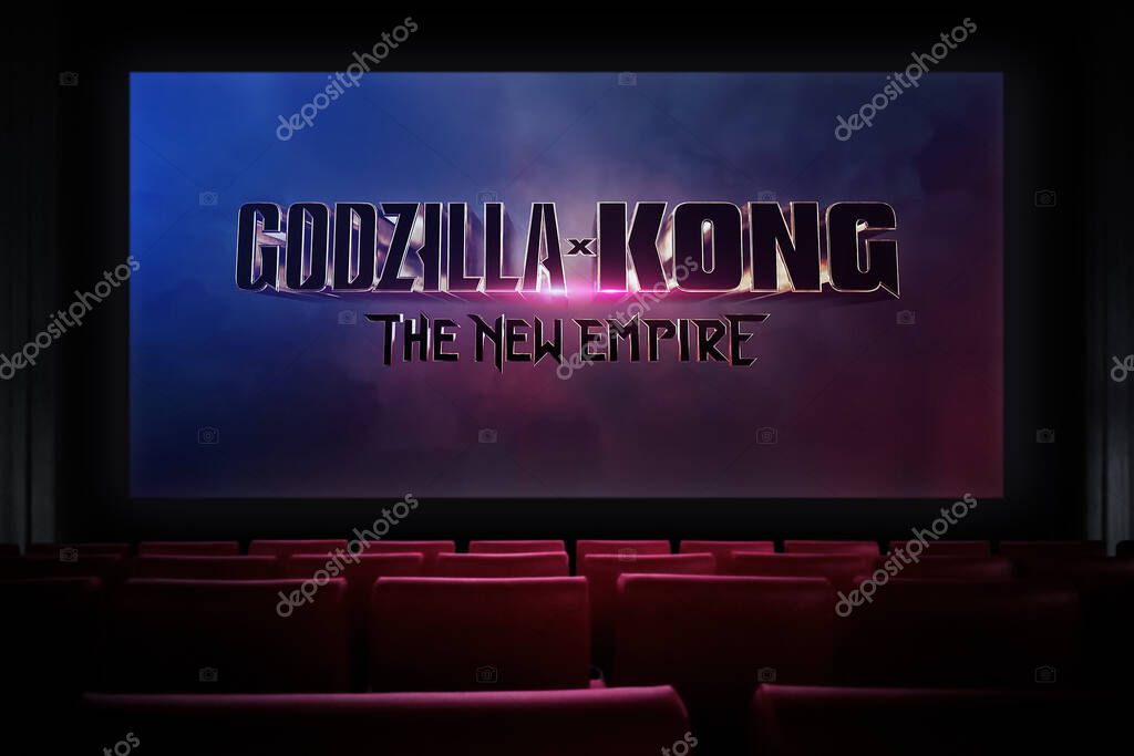 Godzilla x Kong The New Empire movie in the cinema. Watching a movie in the cinema. Astana, Kazakhstan - March 22, 2024.
