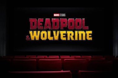 Wolverine ve Deadpool sinemasında. Sinemada film izliyordum. Astana, Kazakistan - 31 Temmuz 2024.