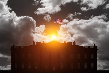 Gün batımında Beyaz Saray 'ın cephe manzarası, Washington DC, Amerika Birleşik Devletleri.