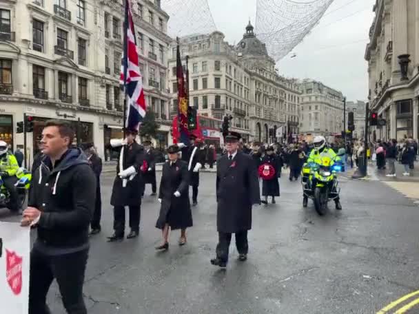 Salvation Army Band Marching Regent Street London Remembrance Sunday 2023 — Stock Video