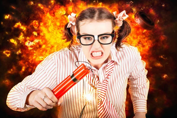 Angry Business Person Running With Stick Of Dynamite From A Exploding Fire Bomb While Under Explosive Stress