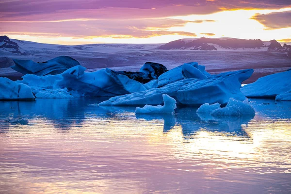 Jokulsarlon Glacier Lagoon Icebergs Sunset Ισλανδία — Φωτογραφία Αρχείου