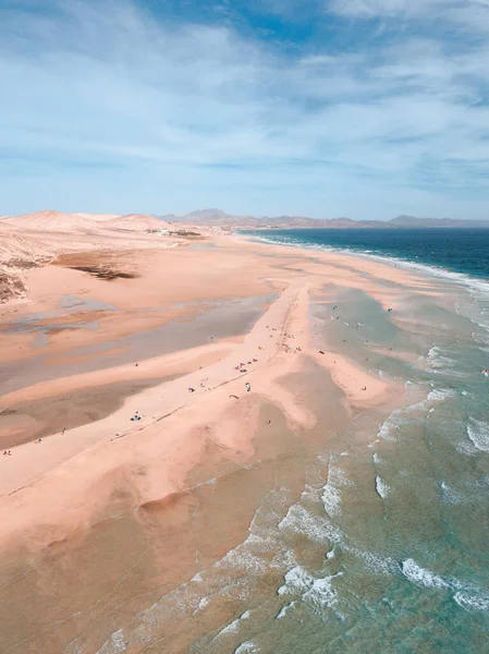 Luchtfoto Van Drone Vanaf Canarische Eilanden Strand Van Sotavento Fuerteventura — Stockfoto