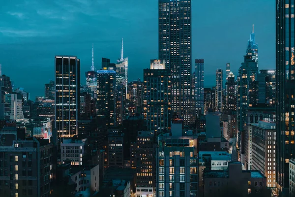 Incroyable Vue Panoramique Aérienne Manhattan Heure Bleue New York City — Photo
