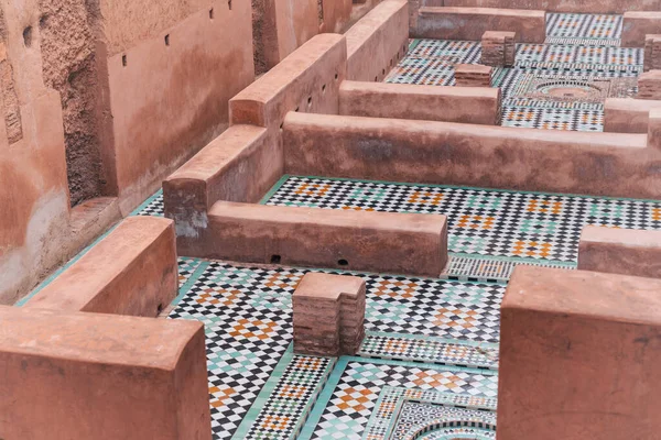 กระเบ องโมเสคท ซากปร งของพระราชว Badi Marrakech โมร อกโก — ภาพถ่ายสต็อก