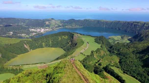 Letecký Pohled Boca Inferno Jezero Ostrově Sao Miguel Azory Portugalsko — Stock video