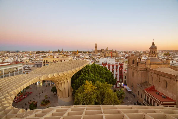 Sevilla Spanyolország Február 2023 Városkép Naplementekor Metropol Napernyő Tetejéről Ezt — Stock Fotó