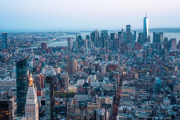 New York City Midtown Luchtfoto Bij Zonsondergang Helikopter Uitzicht Manhattan Stockfoto