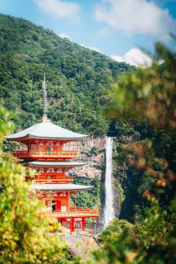 Japanese temple and Waterfall at Nachi Taisha, Kansai province. Japan clipart