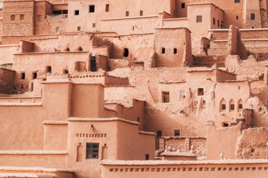Ait Ben Haddou 'nun detayları, antik şehir Sahra Çölü, Fas' ta inşa edildi.