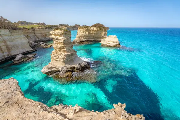 Puglia地区的Salento海岸线 意大利的Seascape 图库照片