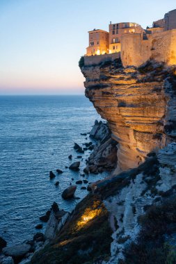 Sunset over the Town of Bonifacio, Corsica Island, France. clipart