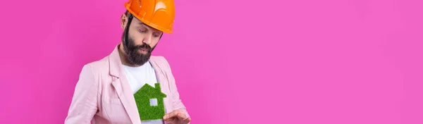 Ritratto Giovane Ingegnere Edile Indossare Cappello Rigido Arancione Una Giacca — Foto Stock