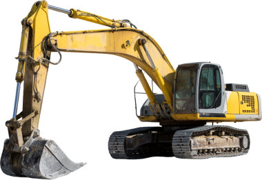 Büyük sarı çizgili bir kazıcı taş ocağında kaya çıkarıyor..