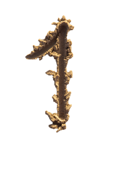 Kumsalda yazılmış bir numara. El yazısı karakter koleksiyonu.