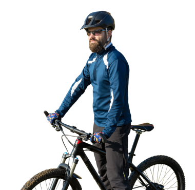 Bisikletçi şort ve jersey bir hava süspansiyon çatal ile modern karbon hardtail bisikletle