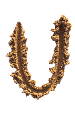 Alfabe (U) harfleri kumsalda el yazısıyla yazılmış.