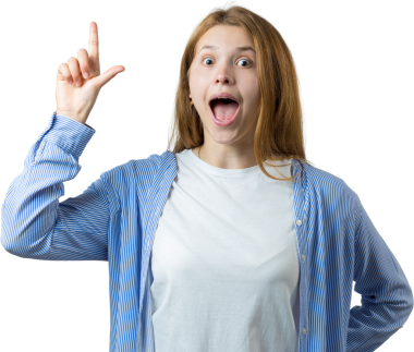 Yazlık gömlekli, mutlu, beyaz, genç bir kadın. Parmakla işaret ediyor. Mesajın için fotokopi alanı gösteriyor..