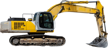 Büyük sarı çizgili bir kazıcı taş ocağında kaya çıkarıyor..