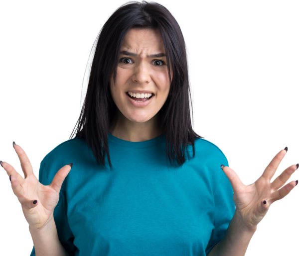 Young beautiful woman with facial expression of surprise standing over gray background.