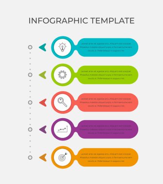 5 adım vektör bilgisi. Düz bilgi grafikleri şablonu. Yaratıcı işlem şeması şablonu. Vektör illüstrasyonu