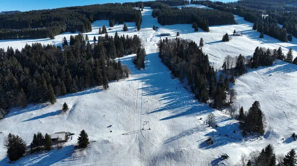 Bavyera Bir Kayak Asansörünün Insansız Hava Aracı Ile Çekilmiş Kışın — Stok fotoğraf