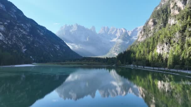 Drone Video Sjön Drrensee Dolomiterna Sydtyrolen — Stockvideo