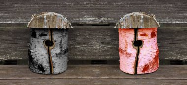 Birdhouses in black and red. Symbolic photo for a Groko in Germany clipart