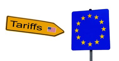 Gümrük tarifeleri yazan bir tabela AB işaretine işaret ediyor