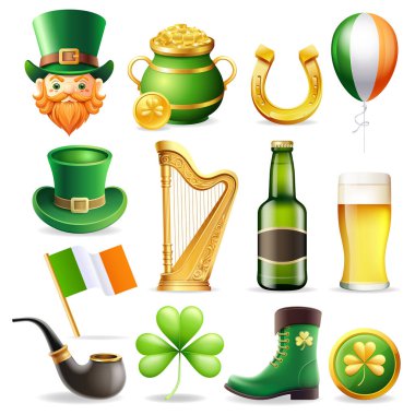 St Patrick's day elements icons set illustration