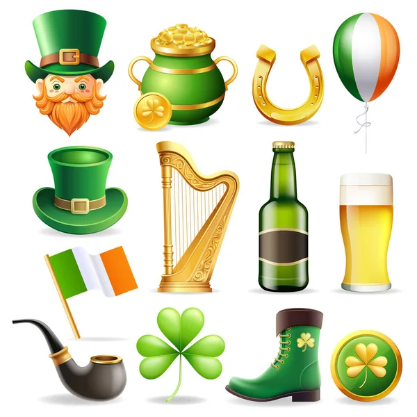 Patrick Day Elements Icons Set Illustration — Stock Vector