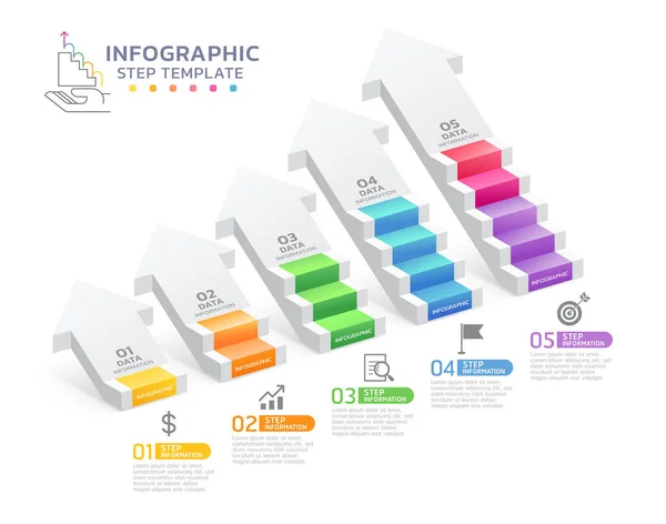 Seta Escada Infográfico Passos Modelo Fundo — Vetor de Stock